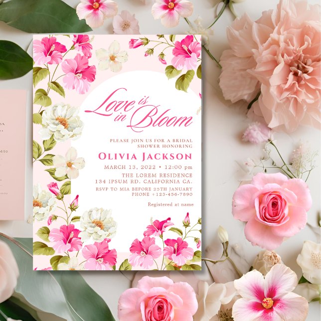 Invitation L'amour floral rose pâle est en Fête des mariées f (Créateur téléchargé)