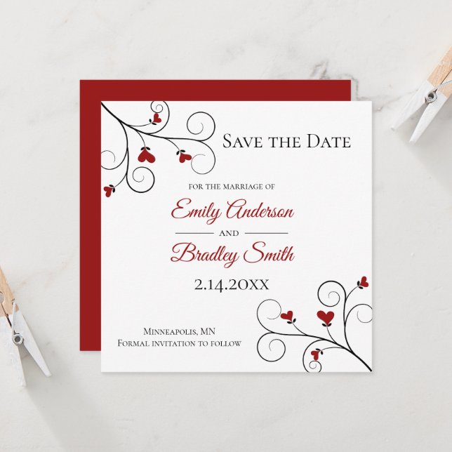 Invitation L'amour grandit | Mariage au coeur rouge Enregistr (Devant/Arrière en situation)