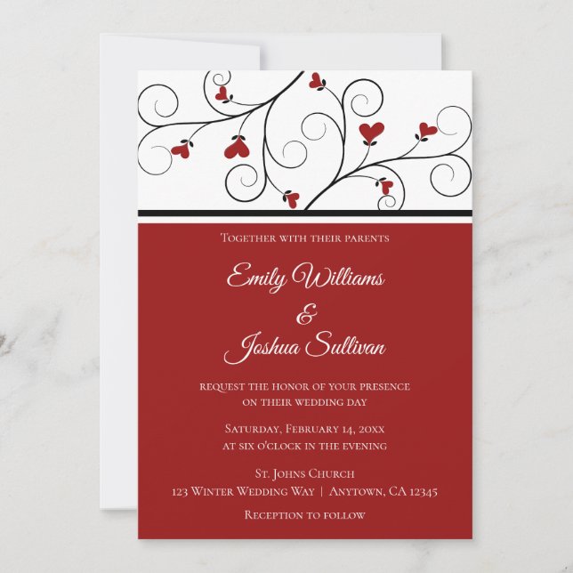 Invitation L'amour grandit | Red Hearts Valentine Mariage (Devant)