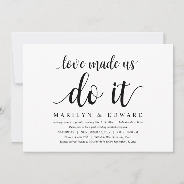 Invitation L'amour nous a fait le faire, Elopement Moderne de (Devant)
