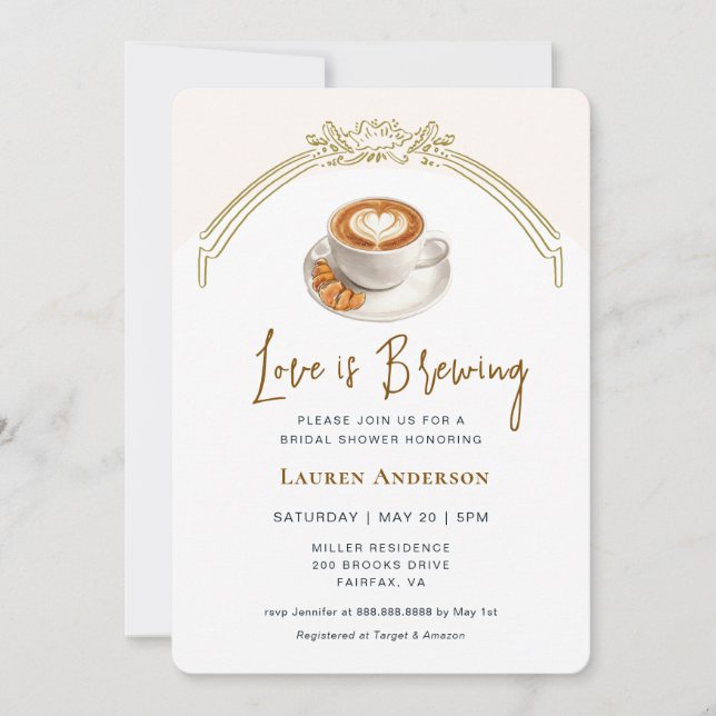 Invitation L'amour rose mignon brasse Fête des mariées café (Devant)