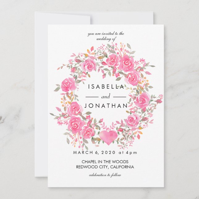 Invitation L'amour rose | Rose d'aquarelle mariage de couronn (Devant)
