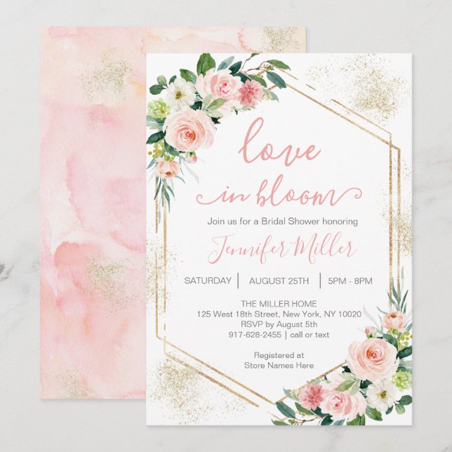 Invitation L'Amour Rose Vive Dans La Fête des mariées Florale (Devant / Derrière)