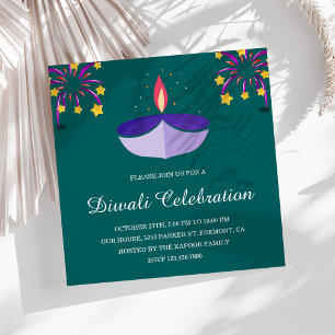 Invitation Lampe élégante indienne Diya Fête Diwali sarcelle