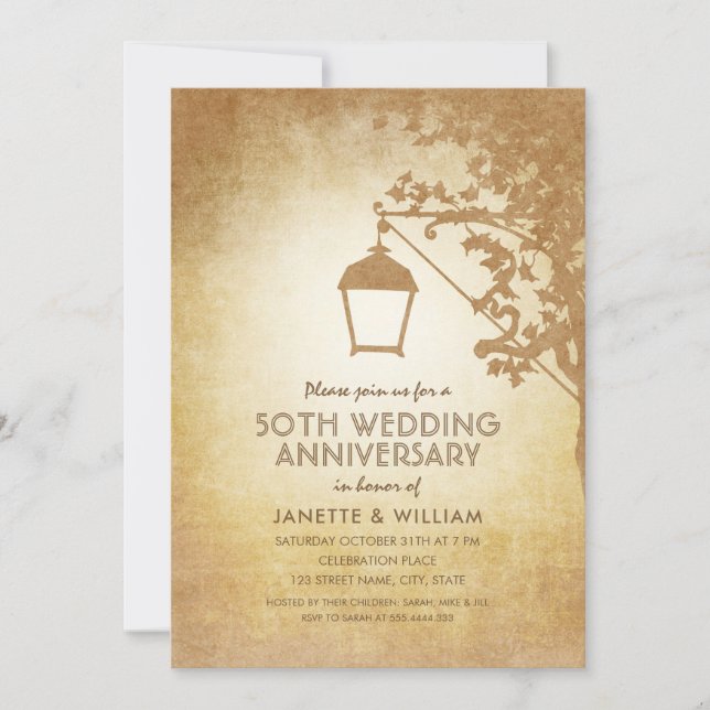 Invitation Lampe Vintage 50e Anniversaire de Mariage Rustique (Devant)