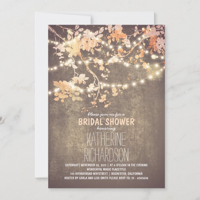 Invitation Lampes à cordes douche nuptiale mignonne et fantai (Devant)