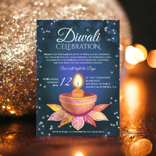 Invitation Lampes Diwali turquoise bleu, script d'illustratio