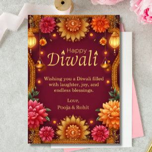 Invitation Lampes Florales Diwali Red Gold
