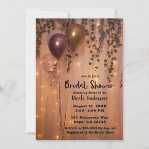 Invitation Lampions en Or Rose Ballons Guirlande de Lierre Sh
