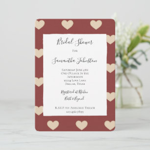 Invitation Lancement de mariage coeurs paillettes crème rouge