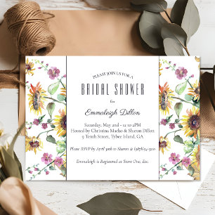 Invitation Lancer de mariage floral aquarelle tournesols auto
