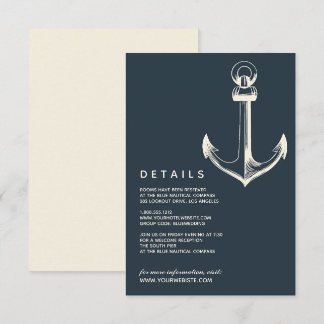 Invitation L'Ancre bleue | Détails de l'invité Mariage (Devant / Derrière)