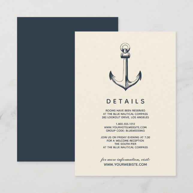 Invitation L'Ancre bleue | Détails de l'invité Mariage (Devant / Derrière)