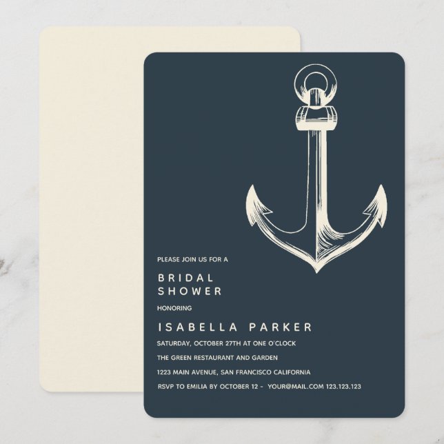 Invitation L'Ancre bleue | FÊTE DES MARIÉES MARIAGE (Devant / Derrière)