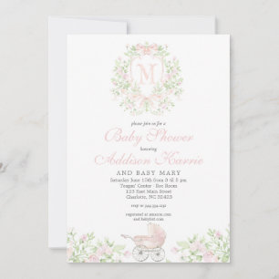 Invitation Landau de bébé fille Monogramme