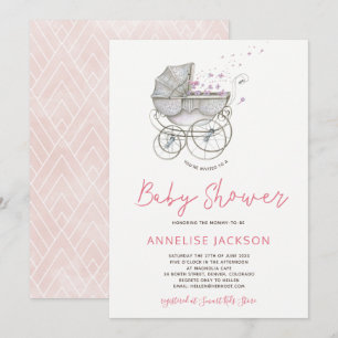 Invitation Landières de bébé blush aquarelle fête de bébé fil