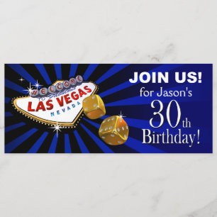 Invitation L'anniversaire de 30 ans Las Vegas Starburst bleu 