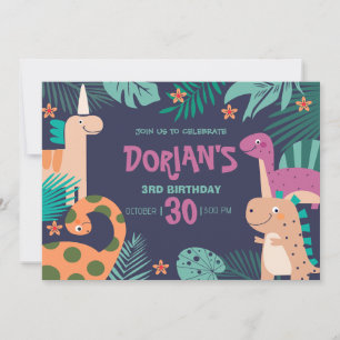 Invitation L'anniversaire de Dorian : 3 ans, fête des dinosau