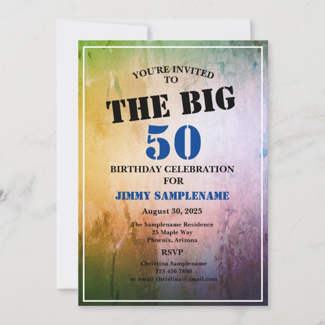 Invitation L'anniversaire de l'homme Abstrait bleu pour céléb (Devant)