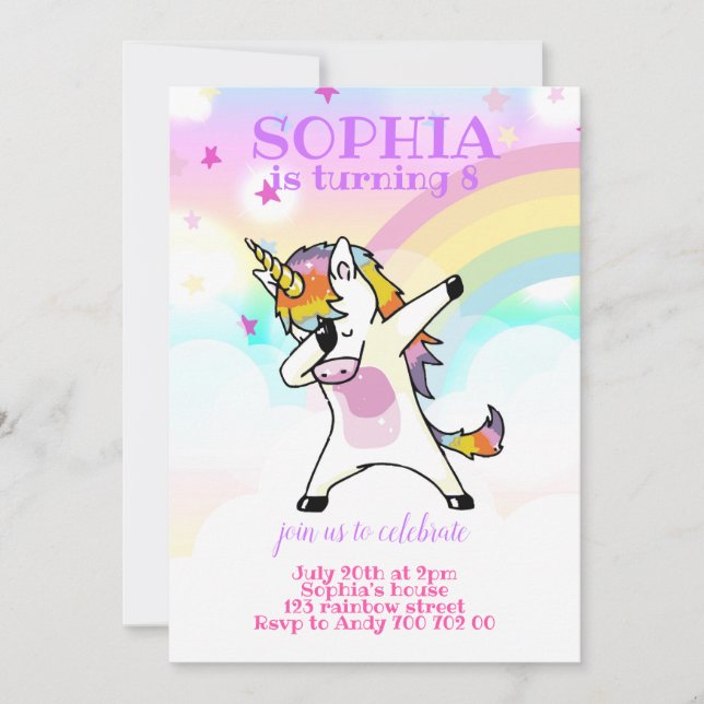 Invitation L'anniversaire de l'Unicorn Funny Rainbow Girl (Devant)