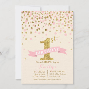 Invitation L'anniversaire de Sparkle Gold and Pink saupoudrer
