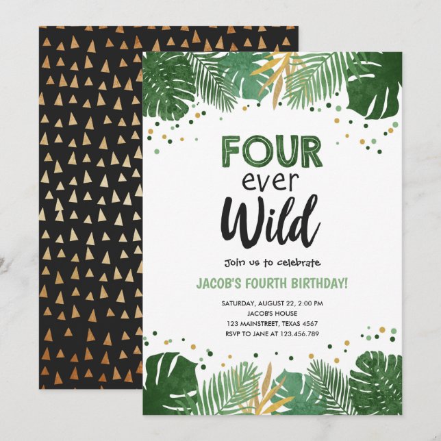 Invitation L'Anniversaire Des Garçons Du Safari Tropical (Devant / Derrière)