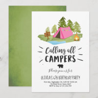 L'anniversaire d'invitation de tente de camping