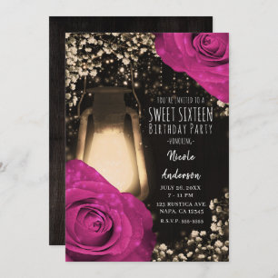 Invitation Lanterne à lueur rustique Fuchsia Berry Sweet 16