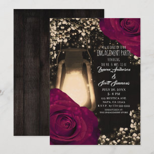 Invitation Lanterne à lueur rustique Magenta Roses