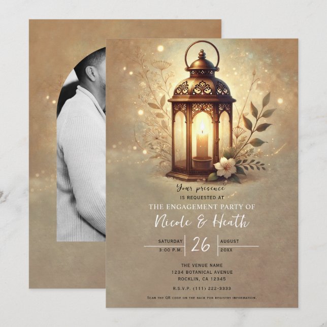 Invitation Lanterne brillante de bronze Romantique Russe Fian (Devant / Derrière)