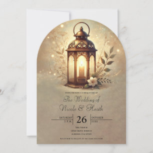 Invitation Lanterne Bronze Doré Mariage Romantique Rustique