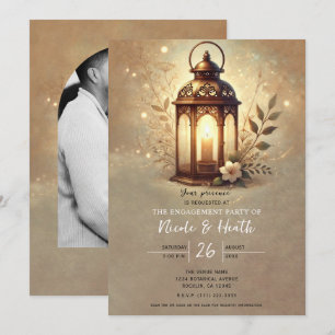 Invitation Lanterne Bronze Doré Romantique Rustique Fiançaill