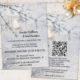 Invitation Lanterne Code QR Neige Hiver Réception de Mariage 