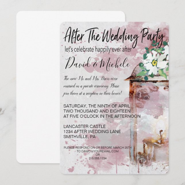 Invitation Lanterne couleur de l'eau après la fête de mariage (Devant / Derrière)