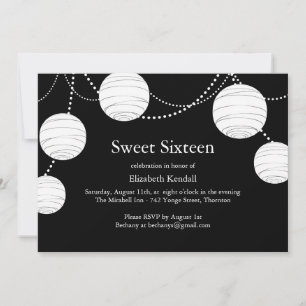 Invitation Lanterne de la fête noire et blanche Sweet 16 Invi