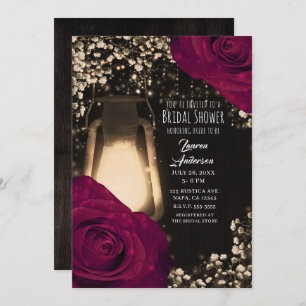 Invitation Lanterne de lumière rustique Magenta Roses Fête de