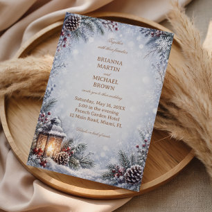 Invitation Lanterne d'hiver Cône de pin Romantisme neigeux
