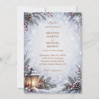 Invitation Lanterne d'hiver Cône de pin Romantisme neigeux