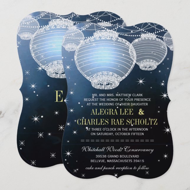 Invitation Lanterne en papier de la marine Mariage du soir so (Devant / Derrière)