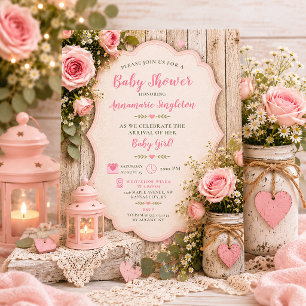 Invitation Lanterne en pot Mason de roses roses rustiques