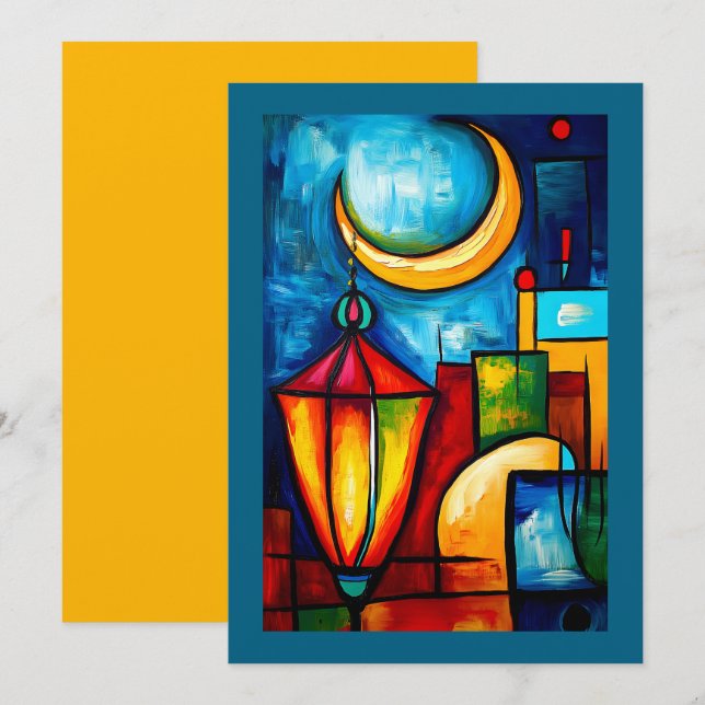 Invitation Lanterne et croissant de ramadan géométrique Abstr (Devant / Derrière)