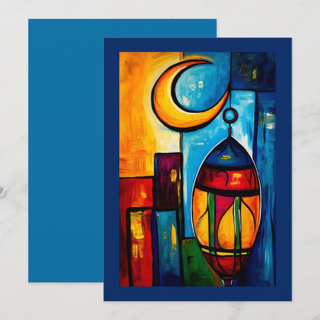Invitation Lanterne Ramadan géométrique en teintes Abstraites (Devant / Derrière)