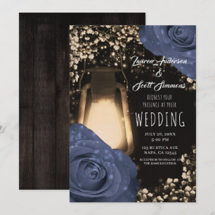 Invitation Lanterne Rustic Glow & Roses Bleu Steele Mariage  