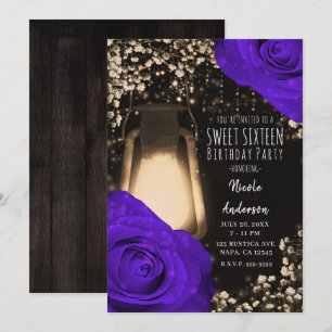 Invitation Lanterne Rustic Glow & Roses Violettes Violettes S