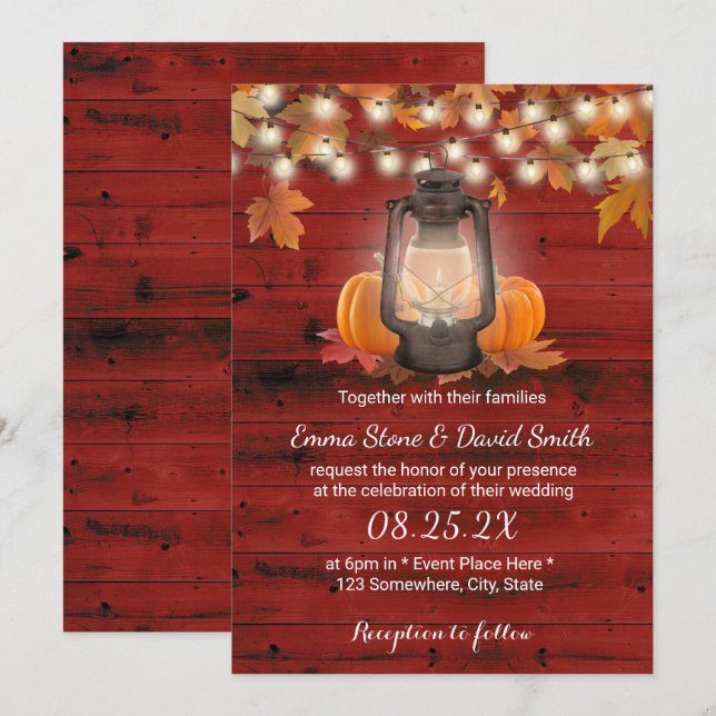 Invitation Lanterne Rustique & Citrouille Mariage de automne  (Devant / Derrière)
