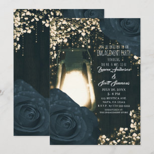 Invitation Lanterne Rustique Glow Bleu Roses Noires Engagemen