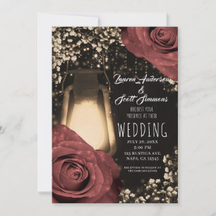 Invitation Lanterne Rustique Glow Chaud Roses Rouille Mariage