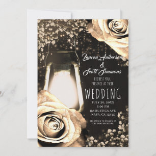 Invitation Lanterne Rustique Glow Lumière Roses Dorées Mariag