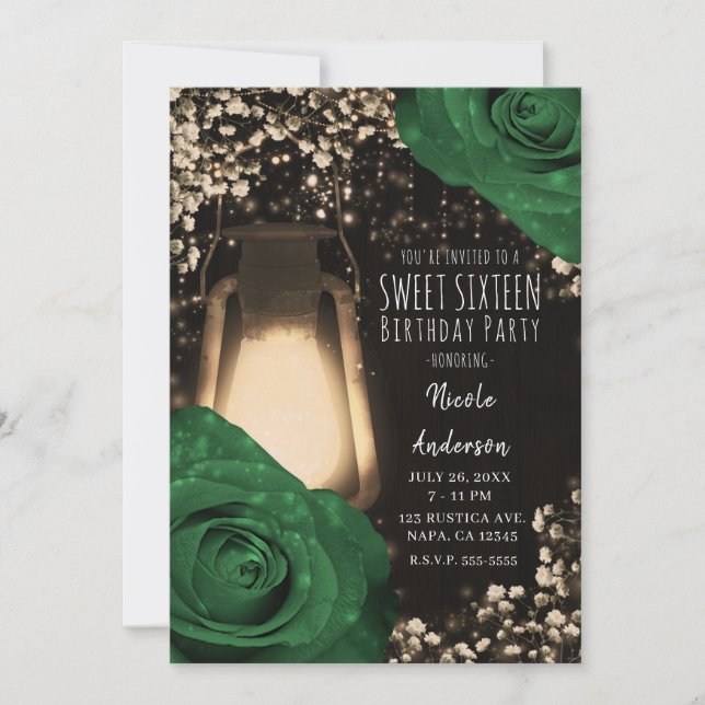 Invitation Lanterne rustique Jardin vert Rose doux 16 (Devant)
