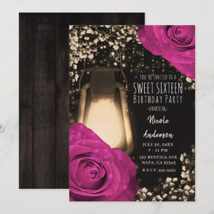 Invitation Lanterne Rustique Lueur Fuchsia Baie Douce 16
